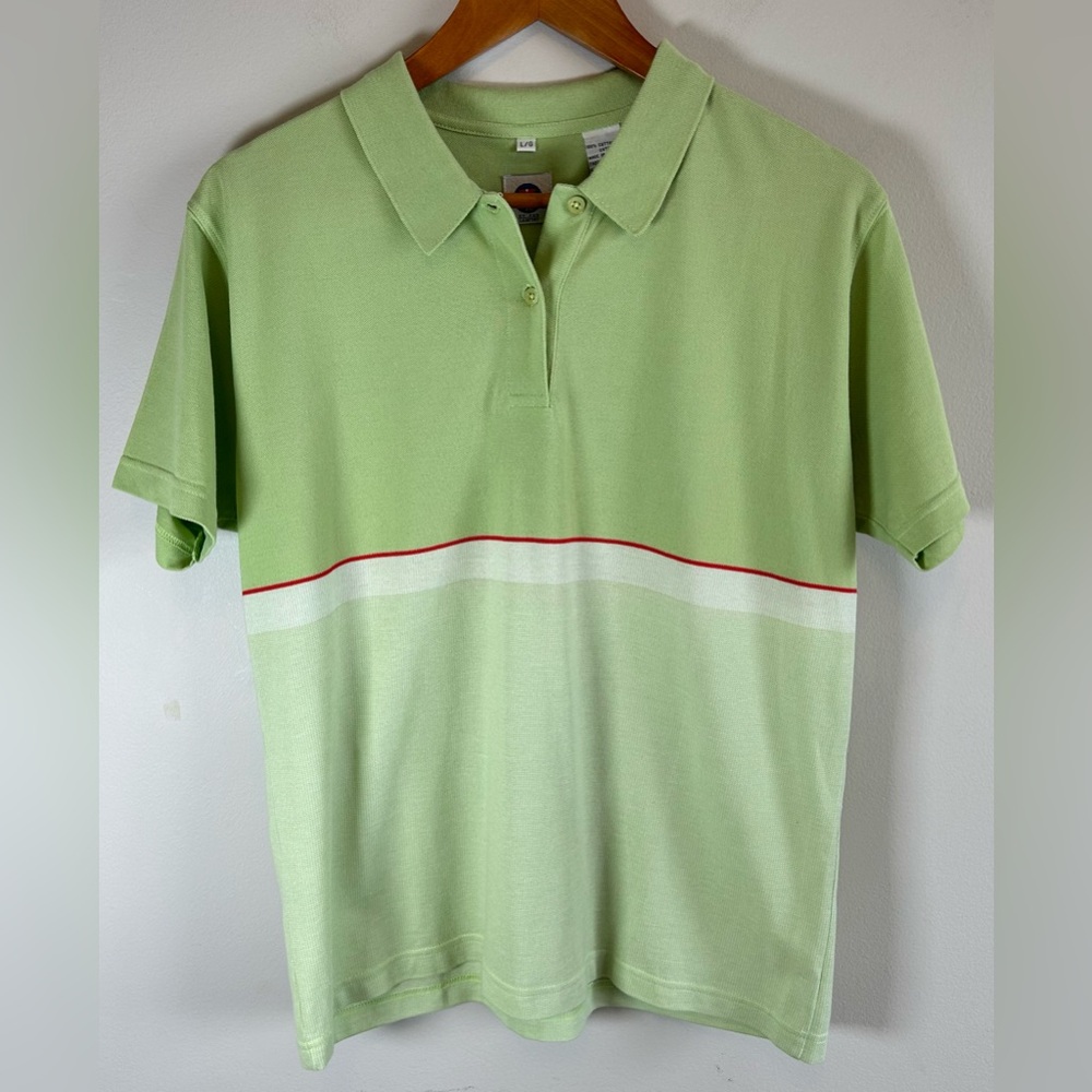Vuarnet France Mens Golf Polo Shirt L 100% Cotton Two Tone Green Stripes Vintage